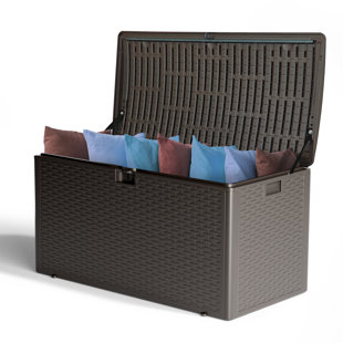 90 Gallon Double Layer Waterproof Resin Lockable Deck Box for Patio, Garden & Pool