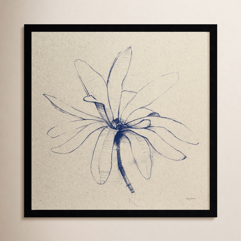 Modern Vintage Floral I Indigo By Everlean Wood Framed Wall Art Print, Noir, H 21 po x l 21 po x P 1 po