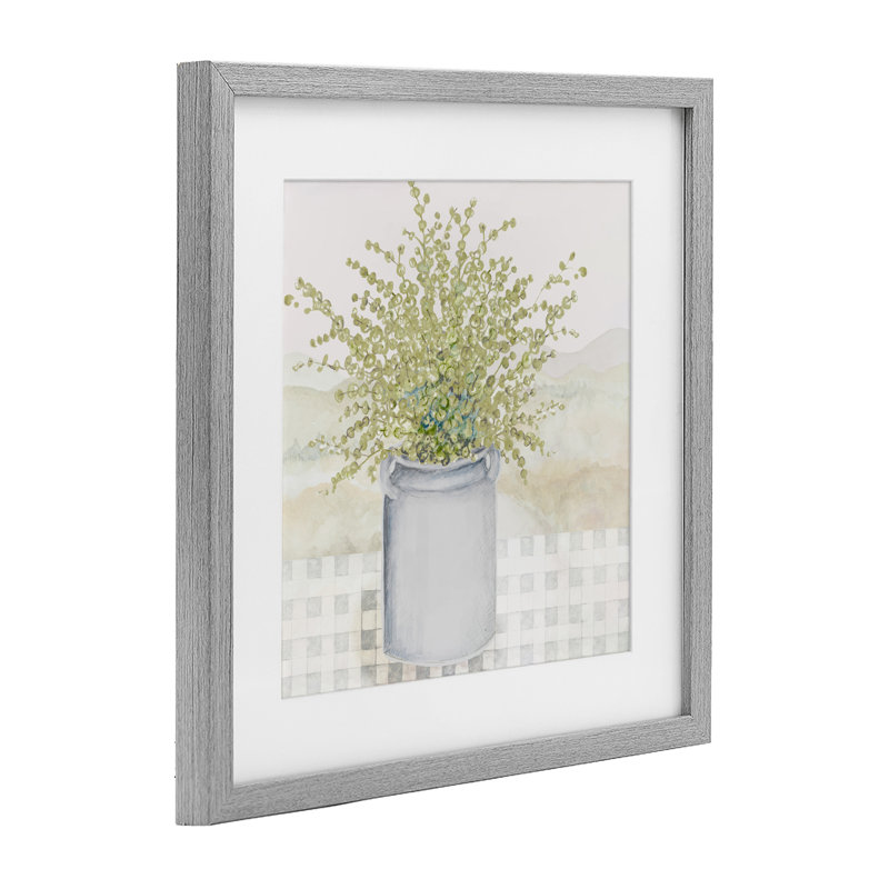 Reproduction sous verre encadrée d'herbes en pot, design par Janice Gaynor, Cadre de ferme gris, H 16 po x l 16 po