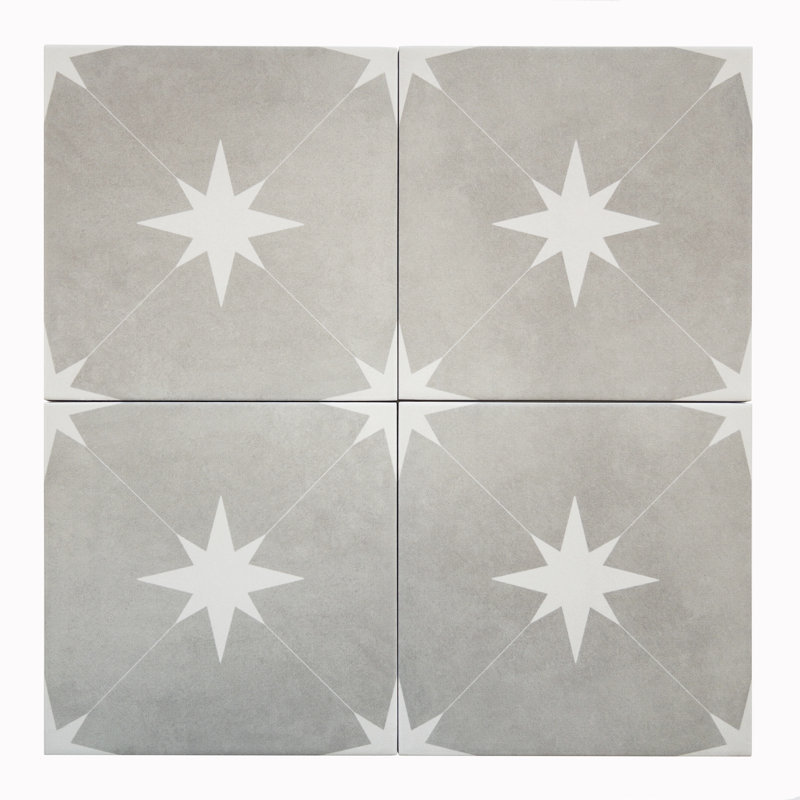 Arden 9" x 9" Beveled Porcelain Patterned Wall & Floor Tile, Gray/White
