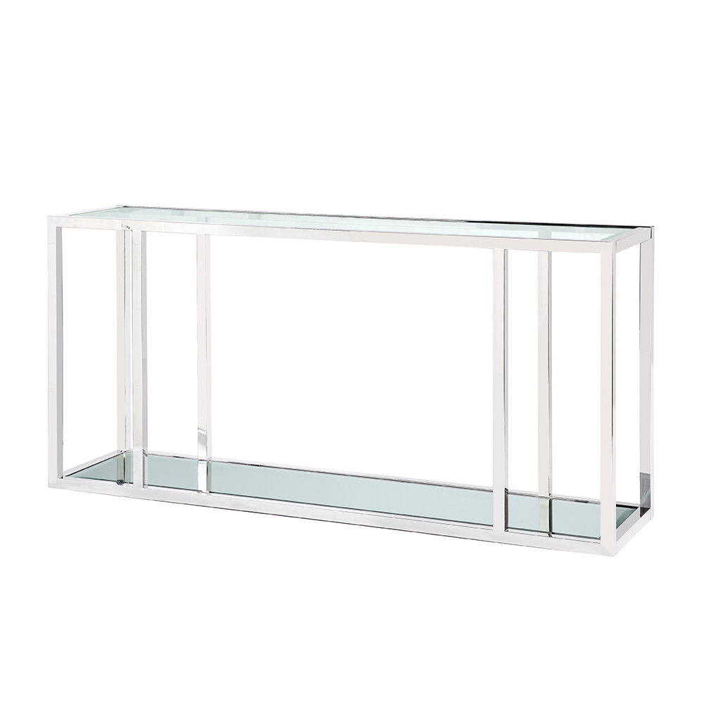 Console Table, Tempered Glass Top and Sturdy Steel Frame