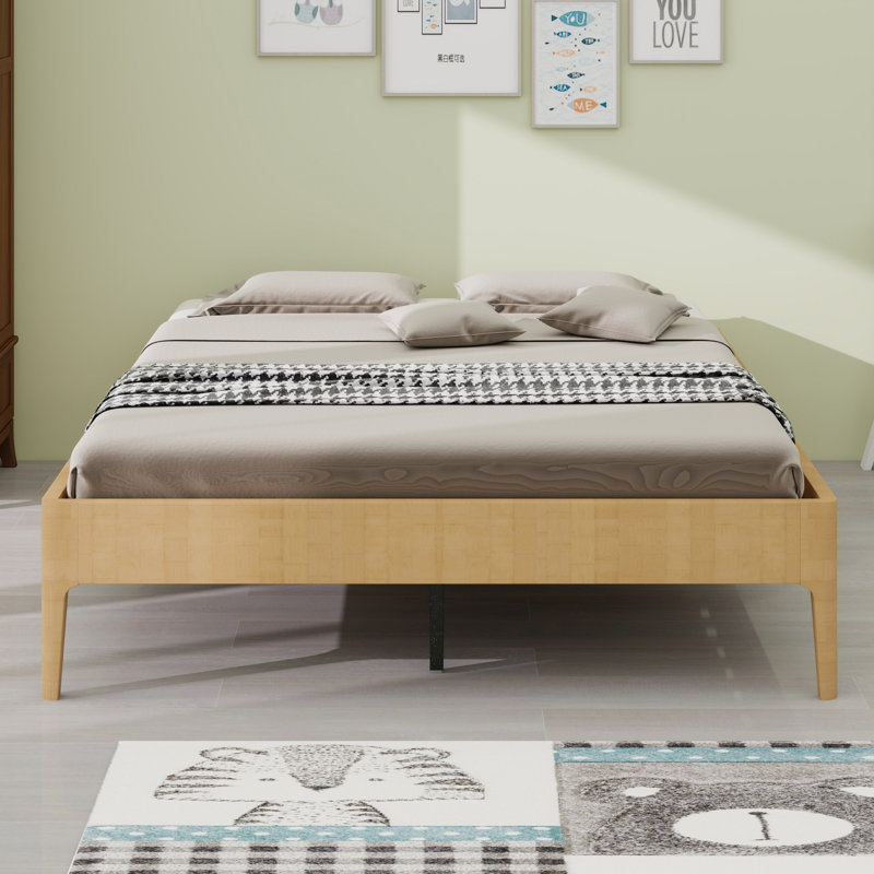 Modern Minimalist Platform Bed, Natural, Queen