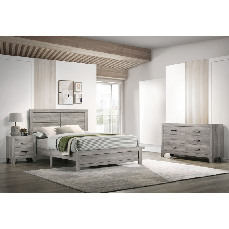Ensemble de chambre avec lit plateforme Estol 3-2 Estol, Blanc / gris, Double