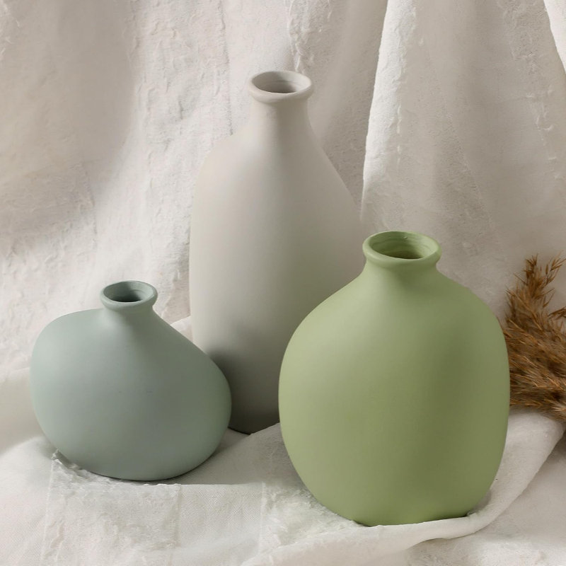 Ceramic Vase Set Of 3, Rustic Farmhouse Pottery Vases For Home Decor, Perfect For Pampas Grass, Dried Or Fresh Flowers, Ideal For Living Room, Bedroom, Kitchen, Bathroom, Bookshelf, Table Centerpiece