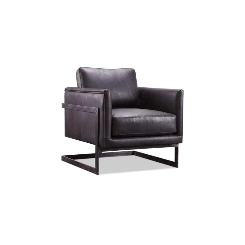 27" Wide Armchair, Black Genuine Leather