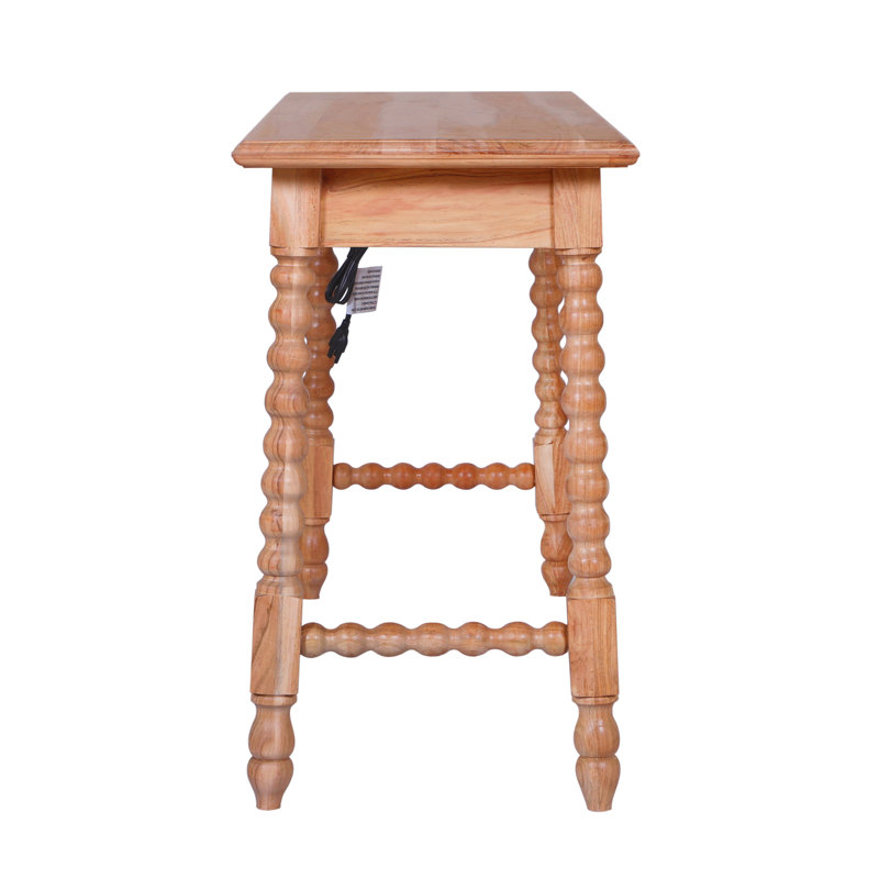 Natural Acacia Wood Writing Desk with Brass Knob