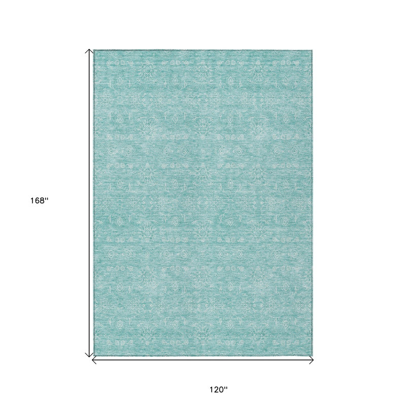 Tapis extérieur lavable floral turquoise et ivoire 10 pi x 14 pi