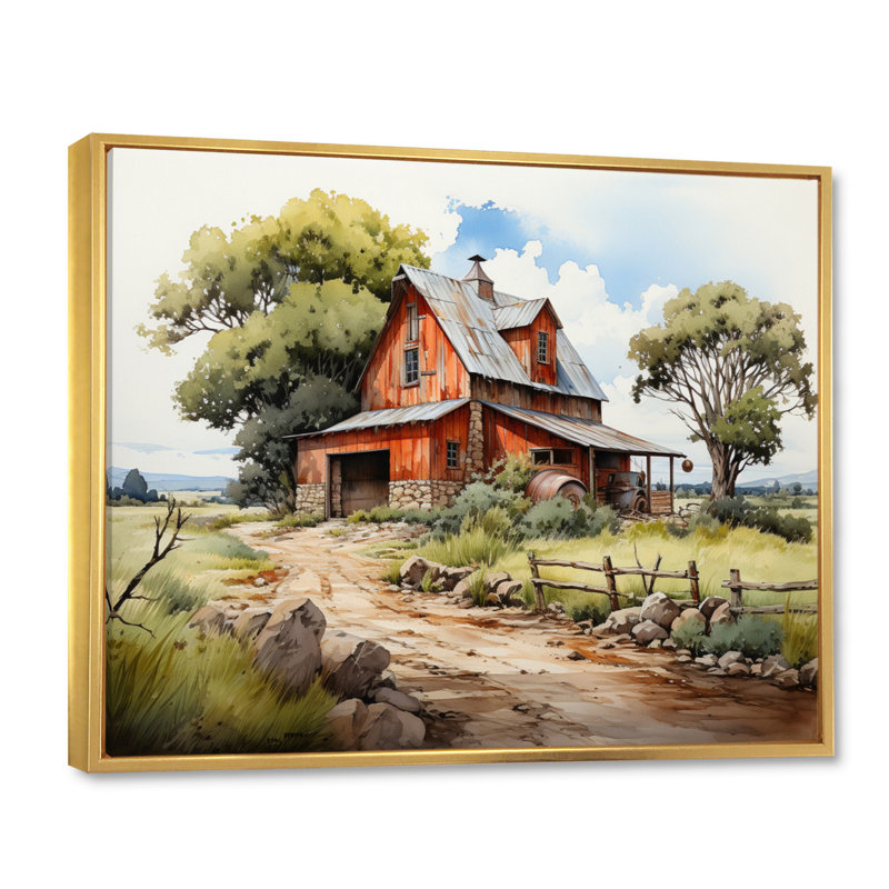 Paysage de ferme II - impression, H 24 po x l 32 po x P 1 po, Cadre flottant doré