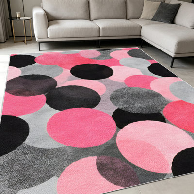 Tapis 1 pièce à motif aquarelle rose, noir, gris, à pois pour le salon, doux et confortable, adapté à toutes les saisons, facile à entretenir, lavable à la machine, tapis de table sous la table convenant à la salle à manger, à la chambre à coucher, au vestibule, au bureau personnel,
