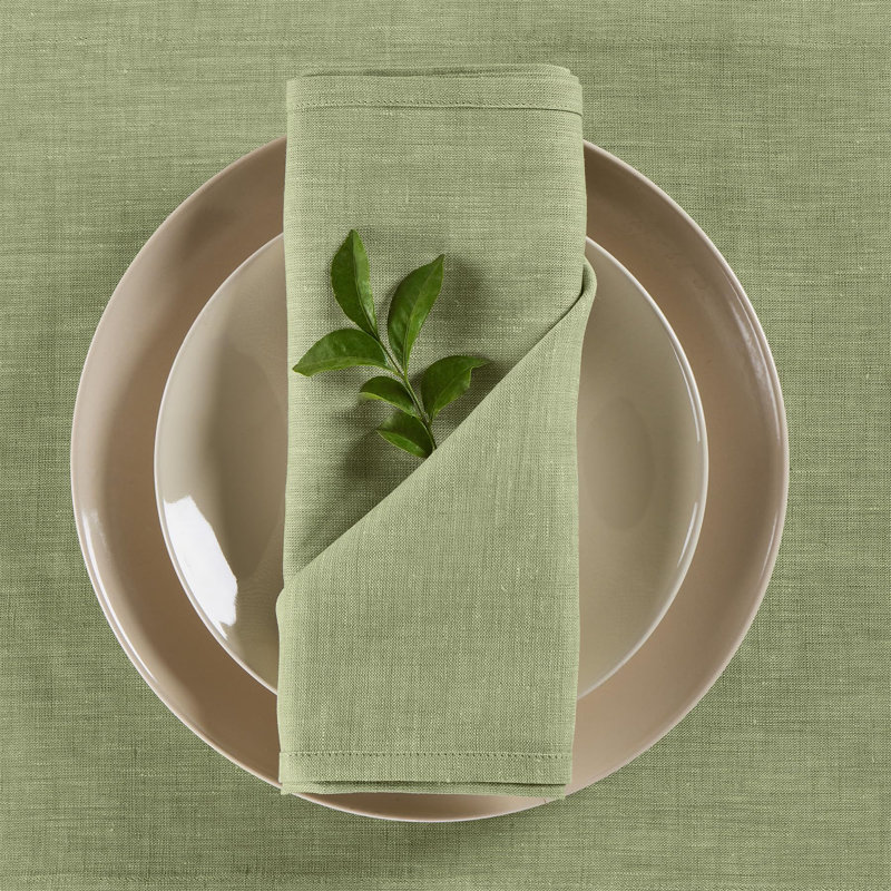 100% Pure Linen Dinner Napkins - Athena, Chambray Olive