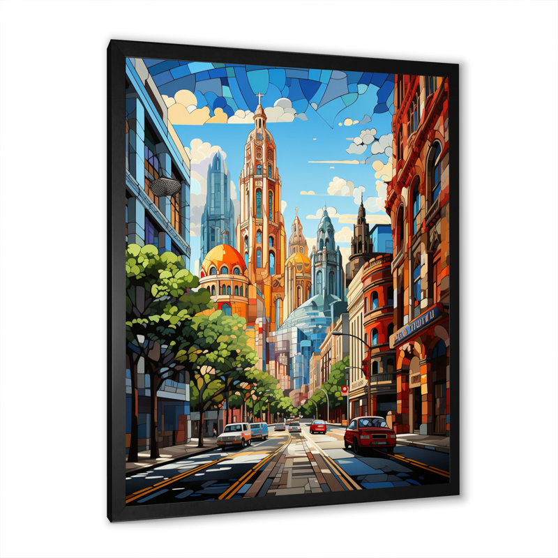 «Amacker City Barcelona Popart II», reproduction sur toile, H 40 po x l 30 po x P 1,5 po, Cadre photo noir
