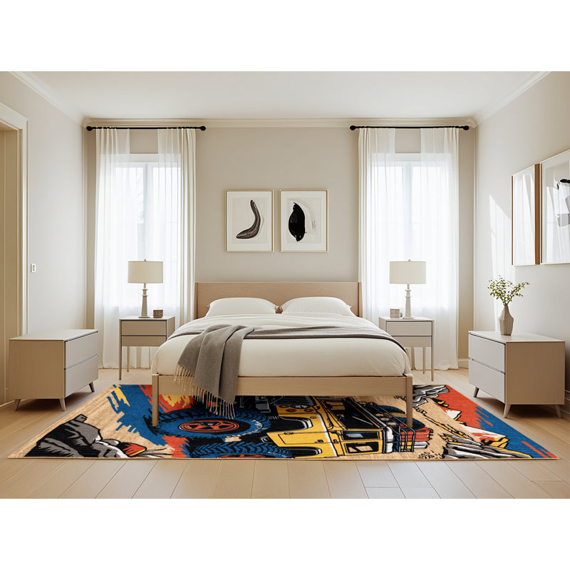 Machine Washable Transportation Brown Area Rug, Rectangle 5' x 8'