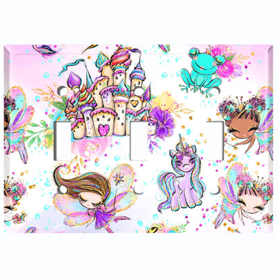Fairy Princess Castle Unicorn Fantasy Cartoon 3 - Gang Toggle Light Switch Standard Wall Plate