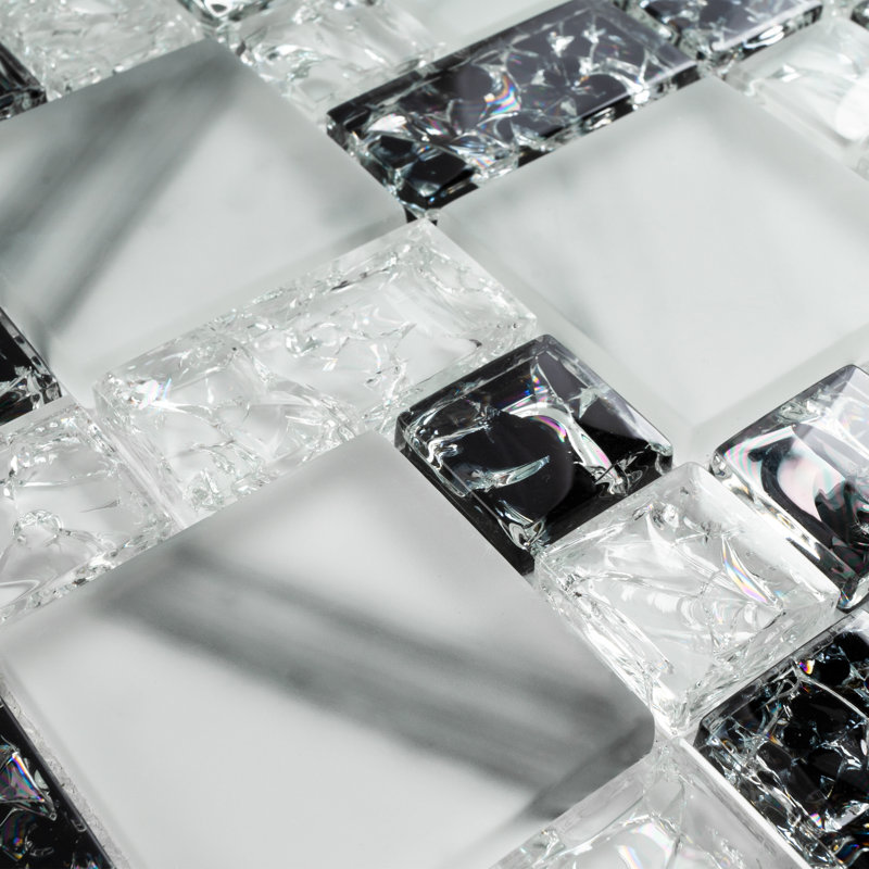 Crackle 11.75'' X 11.75'' Glossy Glass Subway Tile, Gray/Black
