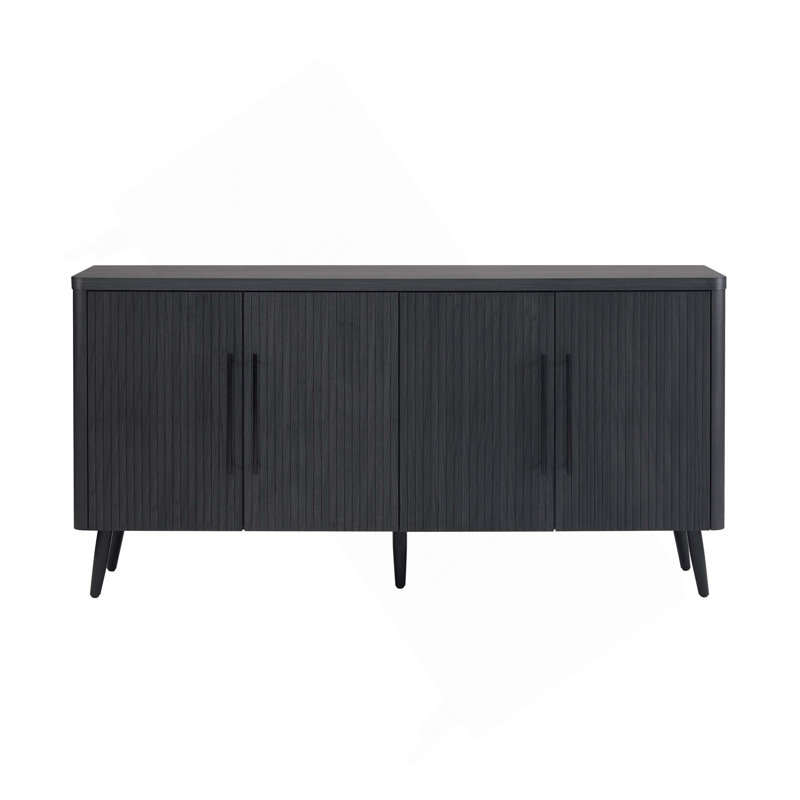 Buffet de style Mid-Century 65 po avec 8 tablettes réglables gris anthracite Jodie, Gris anthracite