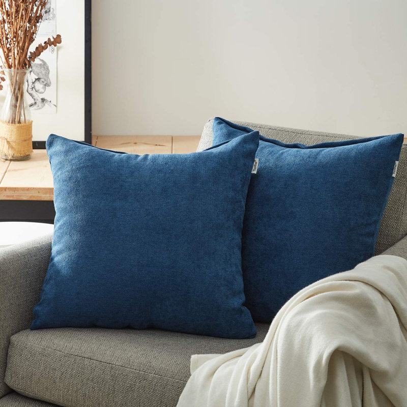 Square Chenille Pillow Cover, 20"L x 20"W, Navy