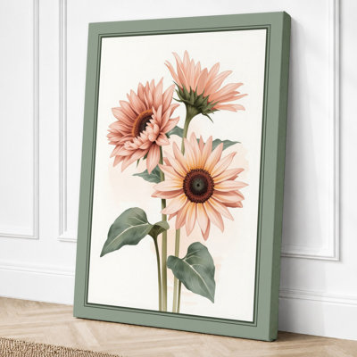 Three Gerbera Bloom Botanical - Wrapped Canvas