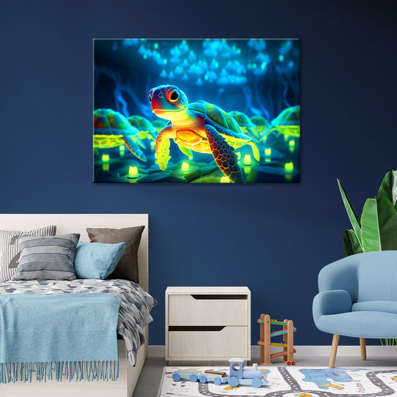 Cosmic Neon Turtle - Wrapped Canvas Print, 70cm H x 100cm W