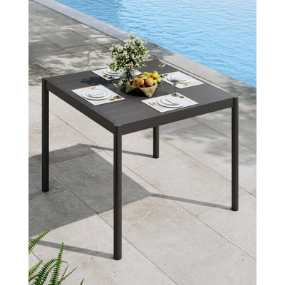 1Pcs Iron Frame Aluminum Table - Aluminum Tabletop, Full KD Square Table, Durable Iron Foot Tube, Sturdy Aluminum Panel, Easy Assembly