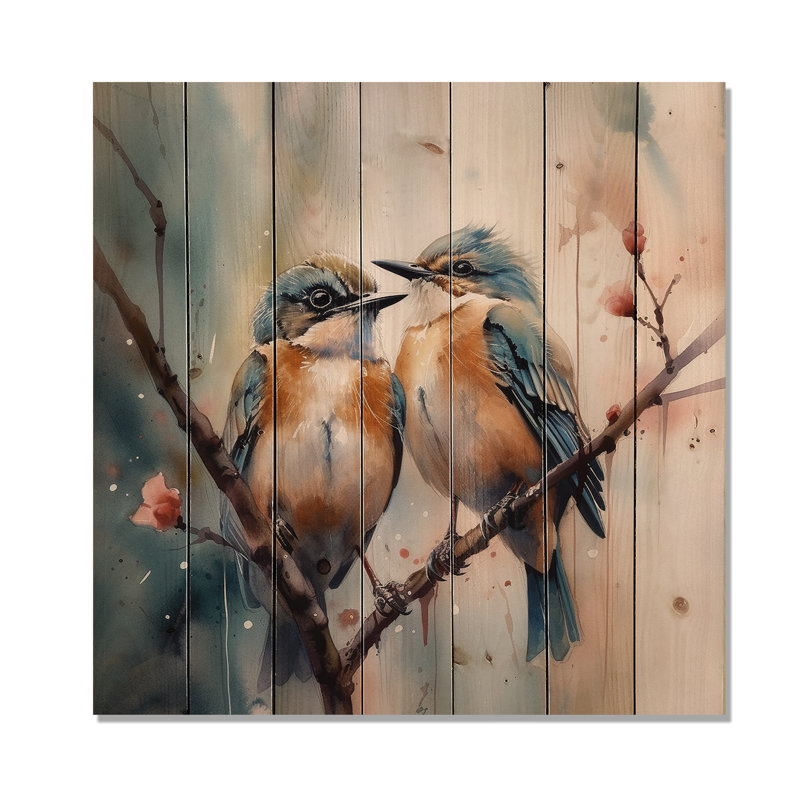 Oiseaux bleus assis sur une branche d'arbre III, H 15 po x l 15 po x P 0,78 po