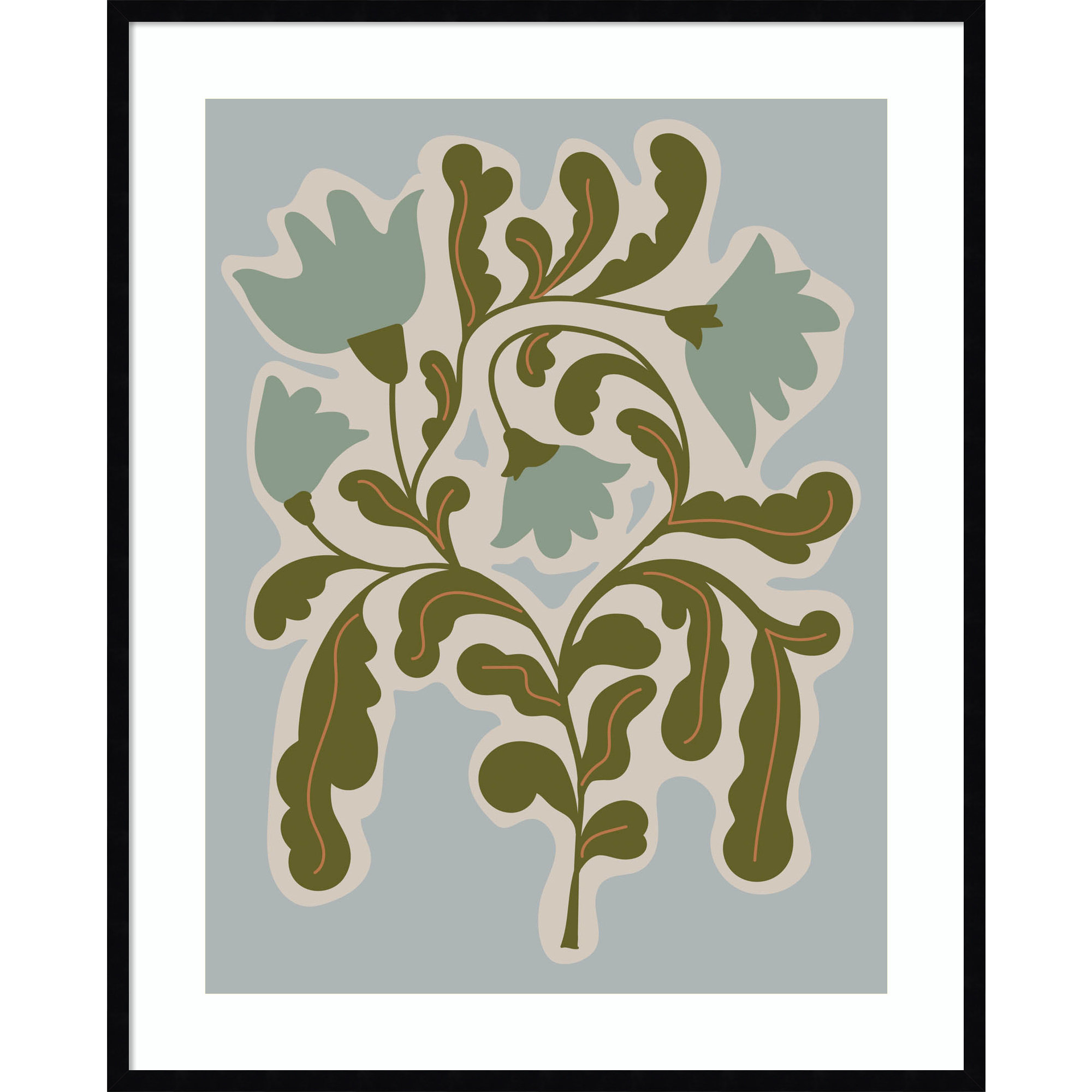 Expressive Abstract House Plant Playful Blue Framed On Paper by The Creative Bunch Studio Print, 41" H x 33" W x 1" D, Black