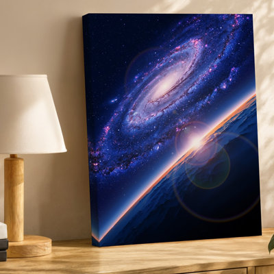 Canvas A Stunning Cosmic Scene Showcasing A Vibrant Galaxy Spiraling Majestically Wall Art Against A Deep Dark Backdrop Of Space The Canvas Wall Art