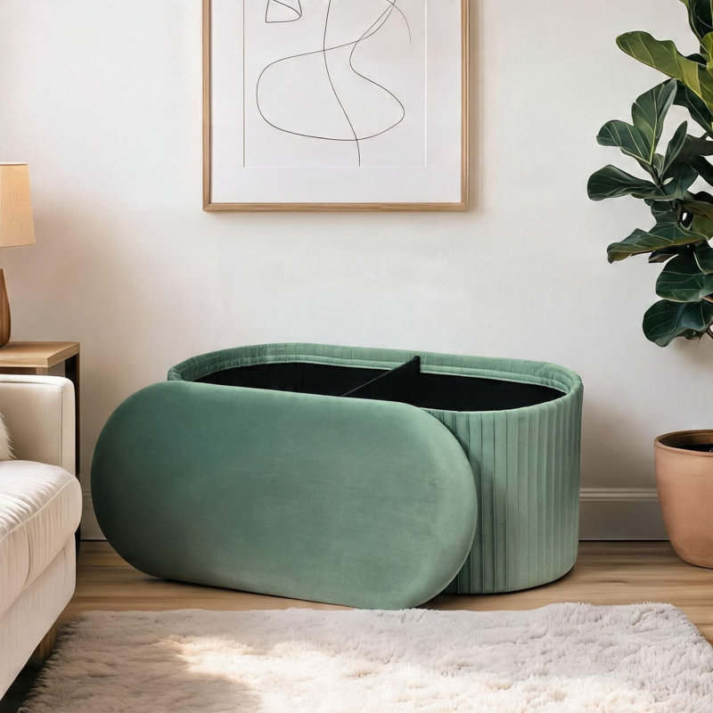 Aurora Pleated Wide Ottoman, Green
