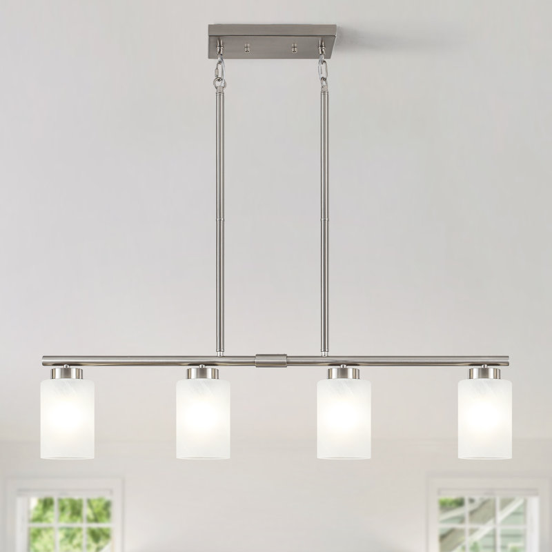 Luminaire suspendu pour îlot de cuisine à 4 lumières de 35,43 po Delvin Delmo, Nickel