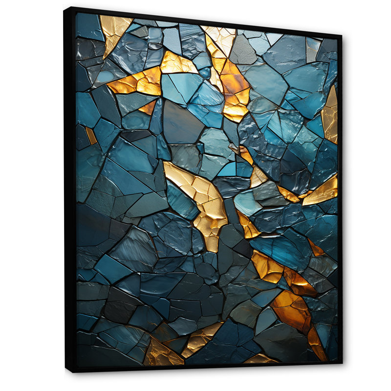 Pierre mosaïque I - décoration murale en marbre, H 40 po x l 30 po x P 1,5 po, Cadre flottant noir