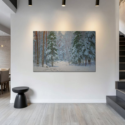 Art mural grand paysage d'hiver - toile de neige scène d'art mural, décorations d'hiver, scène de forêt, peintures d'art pour le salon, toile d'hiver encadrée, 36 po x 48 po