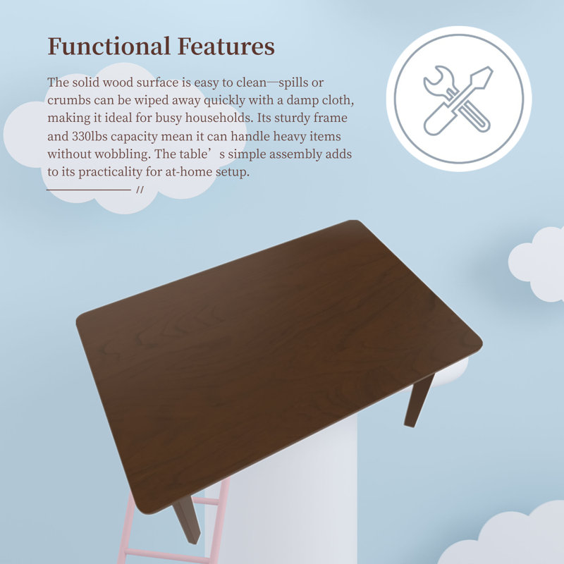 Rectangular Dining Table With Solid Wood Frame, For Dining Room, Living Room, Walnut
