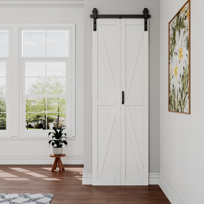 84'' Height K Shape Solid core Bi-fold Barn Door with Installation Hardware Kit, 25" x 84"