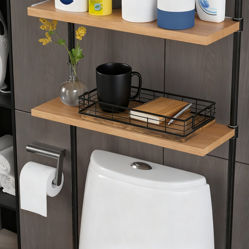 Panier de toilette avec poignée, organisateur de rangement pour papier hygiénique en chêne et fer 13 pouces pour salle de bain, cuisine et salon
