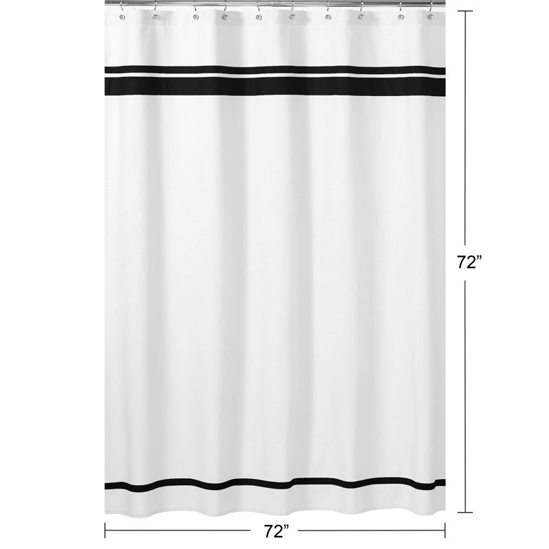 Rideau de douche simple 100% coton rayé Hotel, White / Black