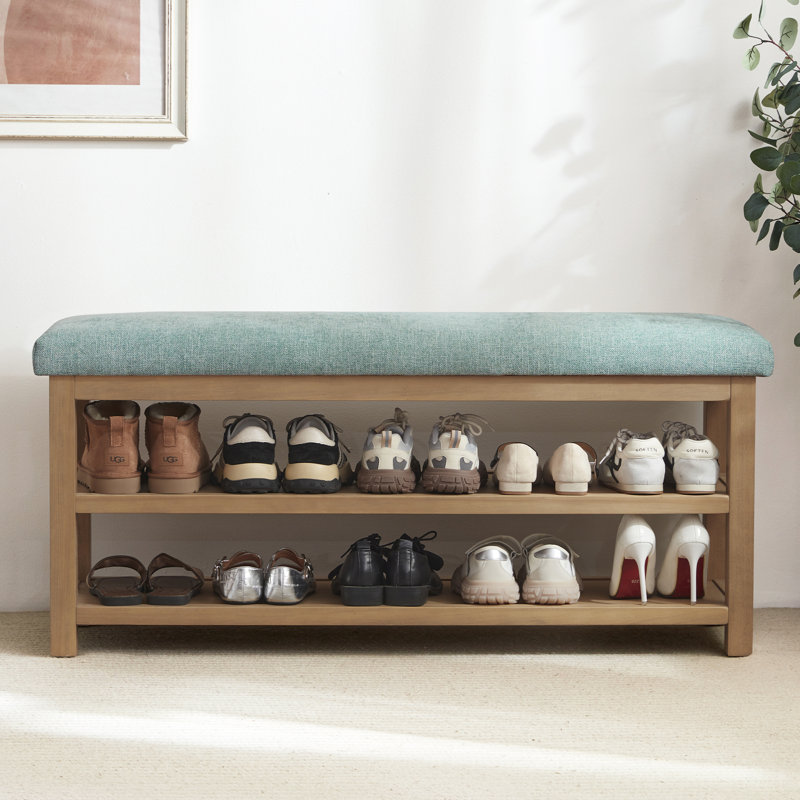Banc de rangement pour chaussures rembourré Hahnville, H 21,3 po x l 46,1 po x P 13,8 po, Sarcelle