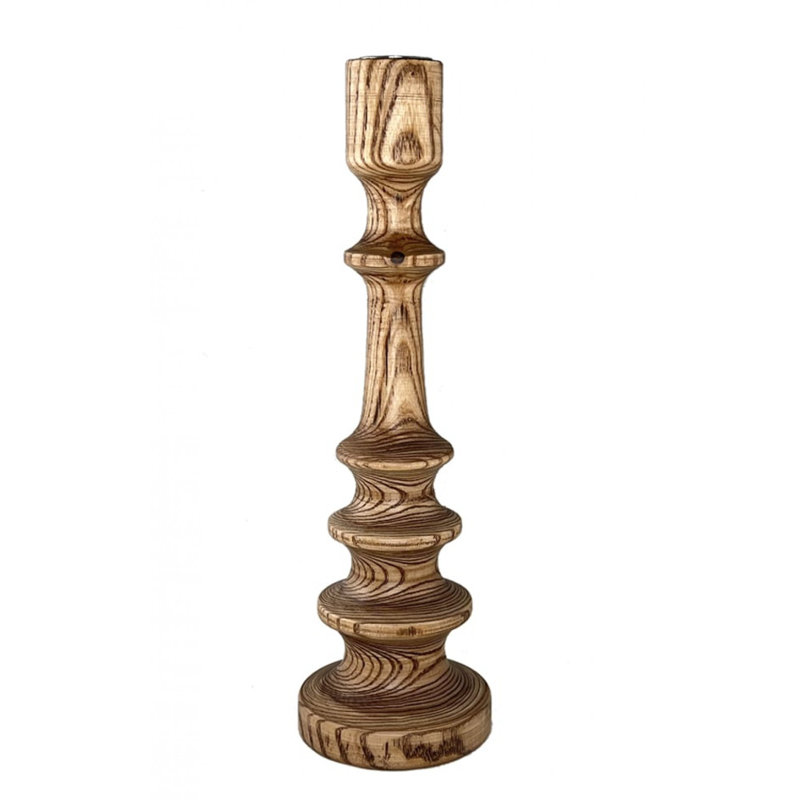 Porte-bougie conique en bois, H 12 po x l 3,50 po x P 3,50 po