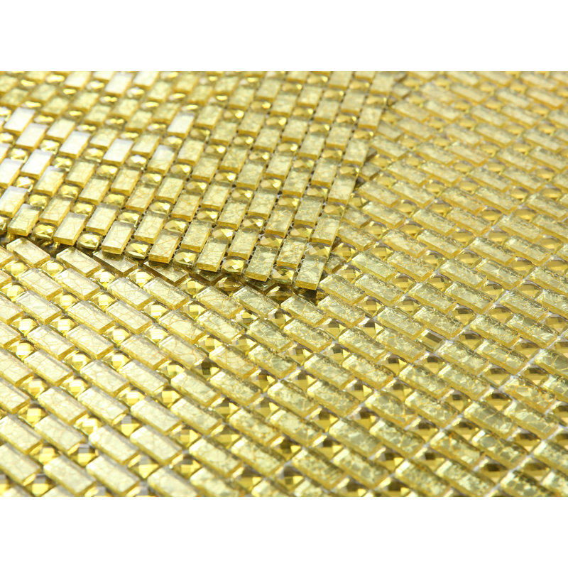 Artistic Jewels 12 in.x 12 in. Diamond Cut Glass Handmade Mosaic Decorative Kitchen & Bathroom Wall Tile, Yellow Gold