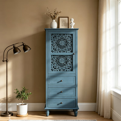 Armoire d'appoint 63 "de haut avec porte à découper ajourée et pieds de rangement en bois massif à 2 portes avec tiroirs