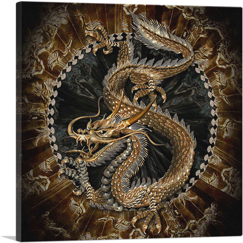 «Asian Dragon Emblem Insignia Crest», impression sur toile tendue, H 26 po x l 26 po x P 0,75 po