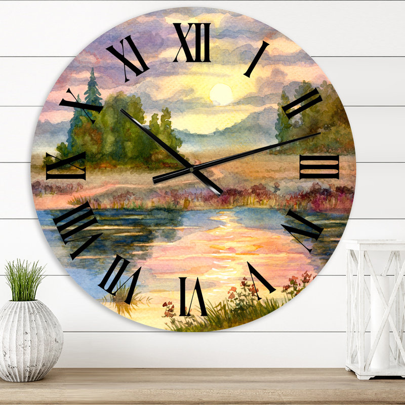 Coucher de soleil sur le lac I - Horloge murale traditionnelle, Petit