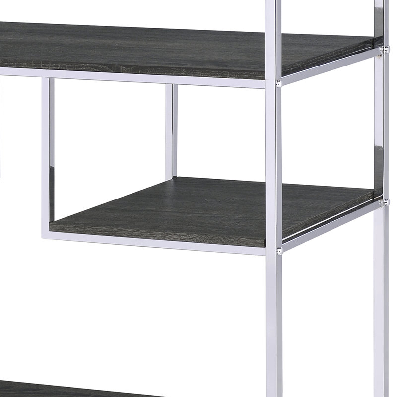 Gray Oak and Chrome Industrial Bookshelf with Open Shelves