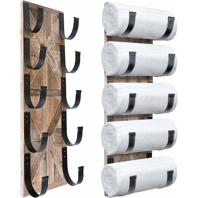 Porte-serviettes mural rustique, Brun