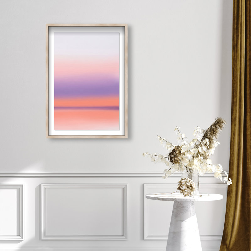 Peach Coastline Print by Oliver Gal, 25.5"H x 17.5"W, Natural Oak Shadowbox