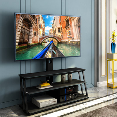 Support TV en verre trempé noir avec pivot et réglage en hauteur pour téléviseurs de 32 à 65 pouces - Pratique et réglable - Optimisation de l'espace
