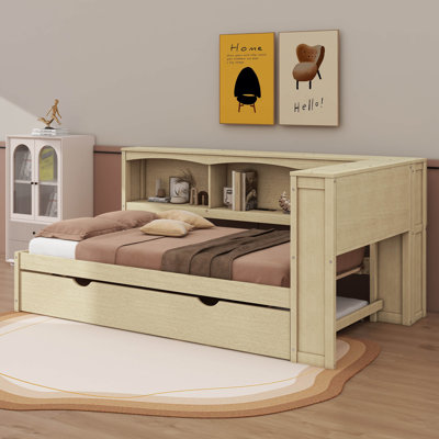 Lit de jour simple avec armoires de rangement gigogne et ports USB