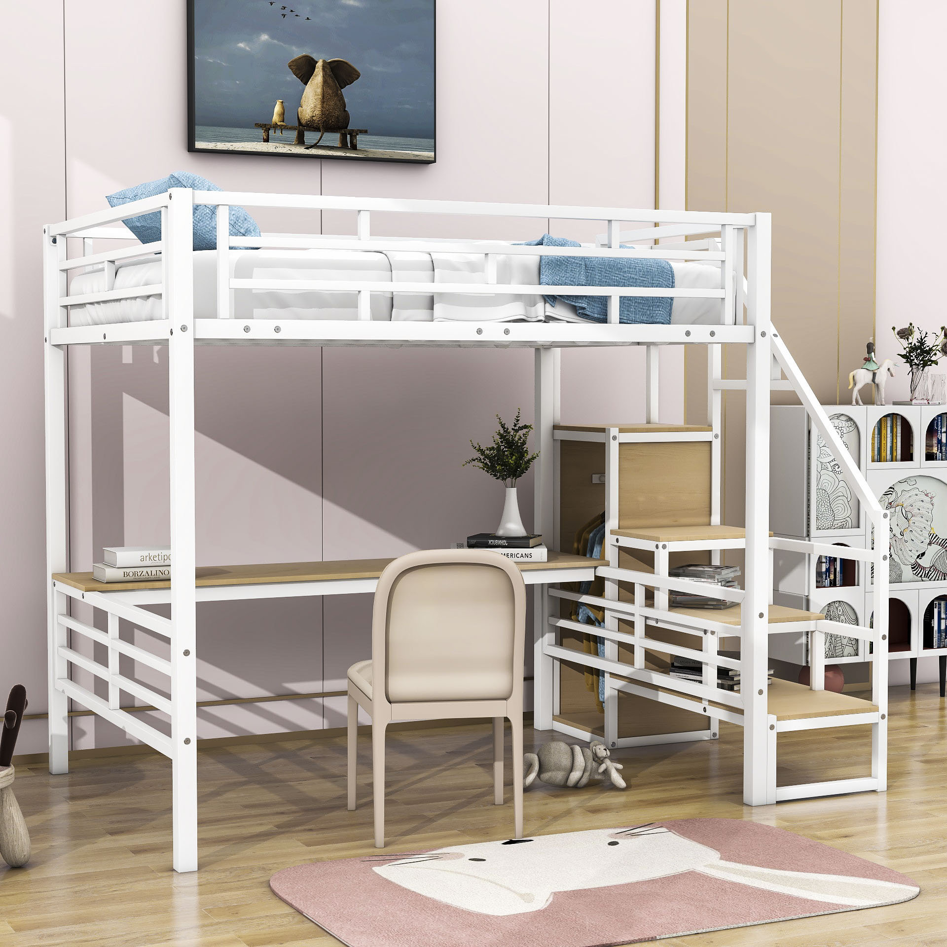 Mason & Marbles Antoni Kids Full Size Metal Loft Bed with Builtin Desk