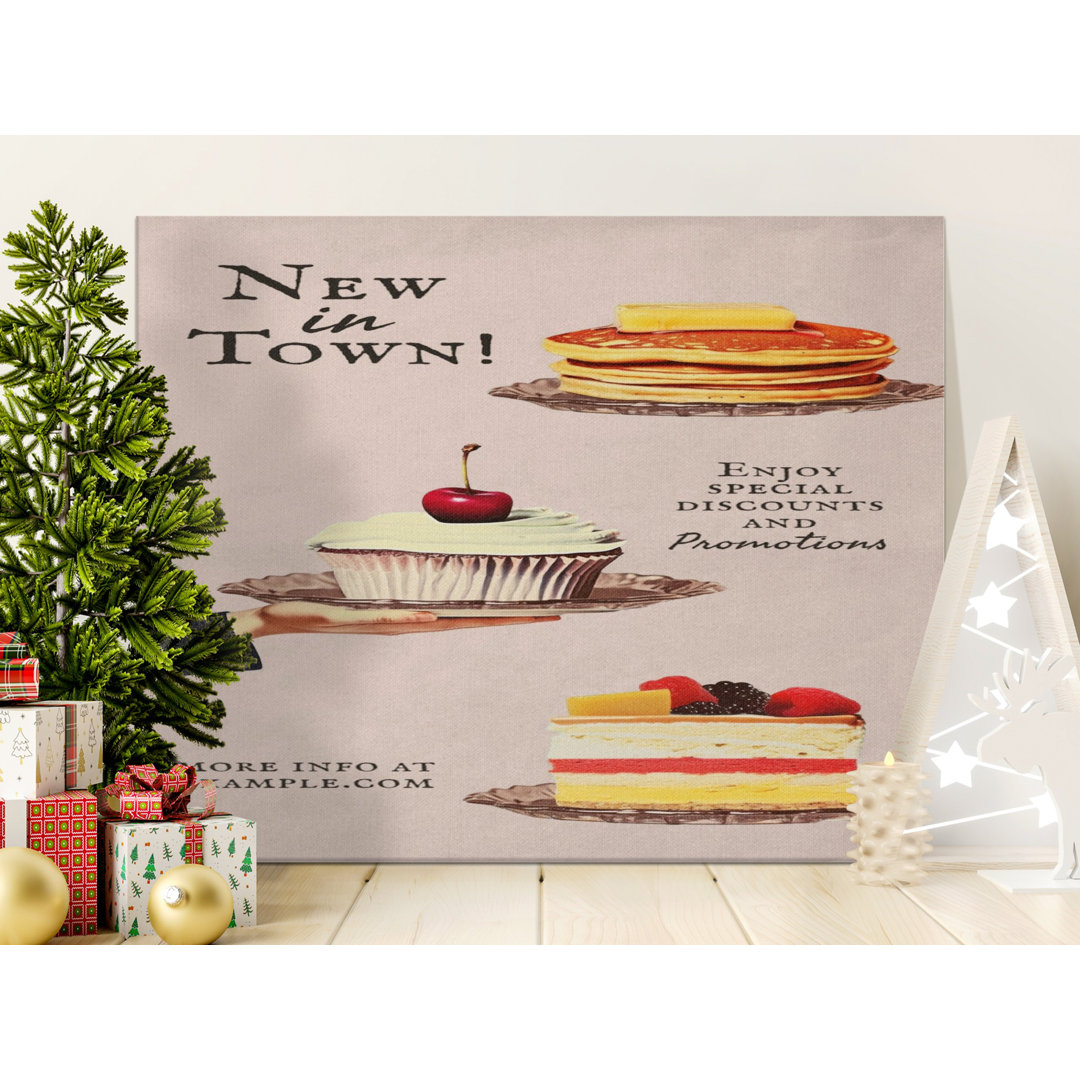 Vintage Dessert Wall Art Canvas for Kitchen, Retro Foodie Decor, Sweet Treats Collage Print, Bakery Cafe Diner Art, Housewarming Gift Idea