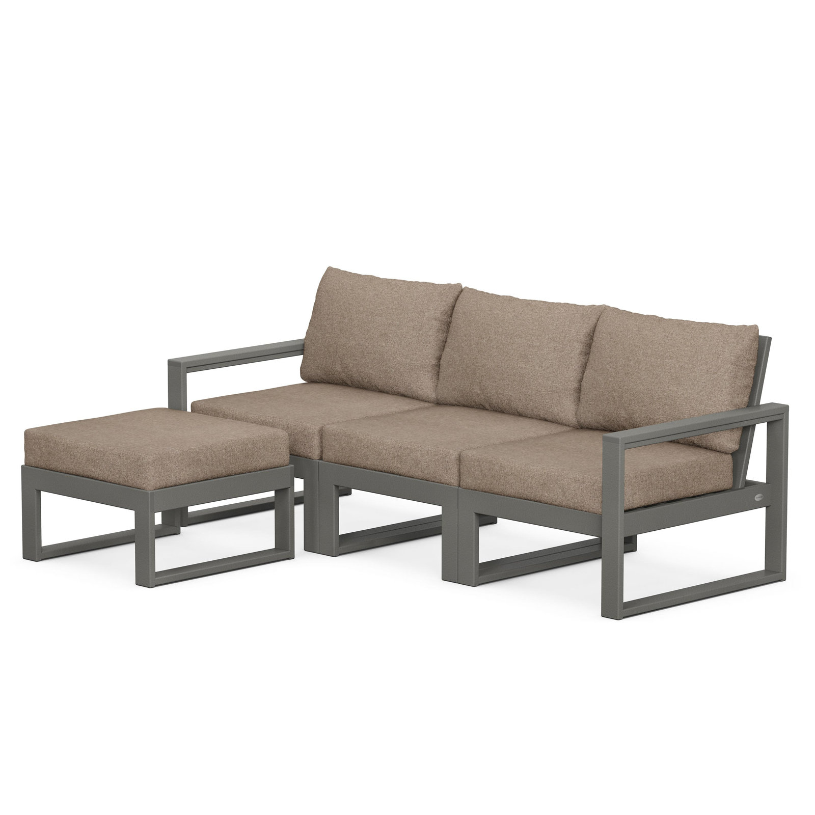 POLYWOOD EDGE Modular Deep Seating Set with Ottoman, Slate Gray, Spiced Burlap