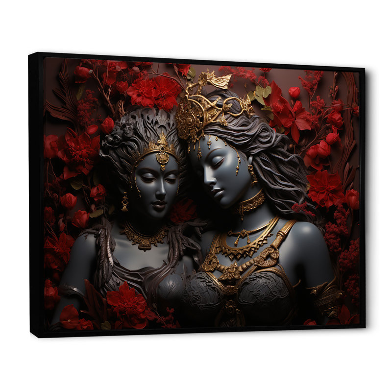 Hindouisme Ramayanas Regal Ruby sur toile, Cadre flottant noir, H 24 po x l 32 po x P 1 po
