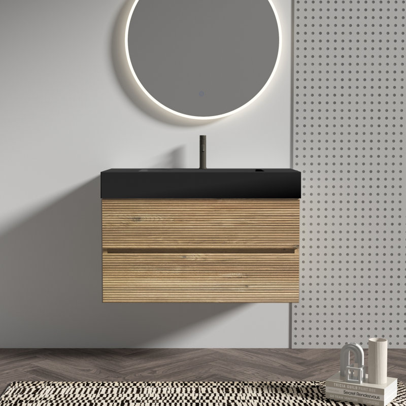 Meuble-lavabo mural avec lavabo à quartz et tiroirs à fermeture en douceur